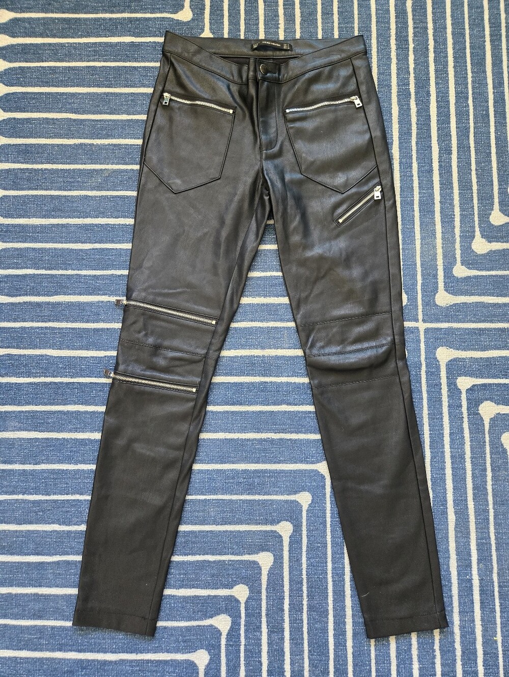 ZARA Trafaluc Faux Leather Moto Pants Black Skinny Zipper Details Edgy Size S